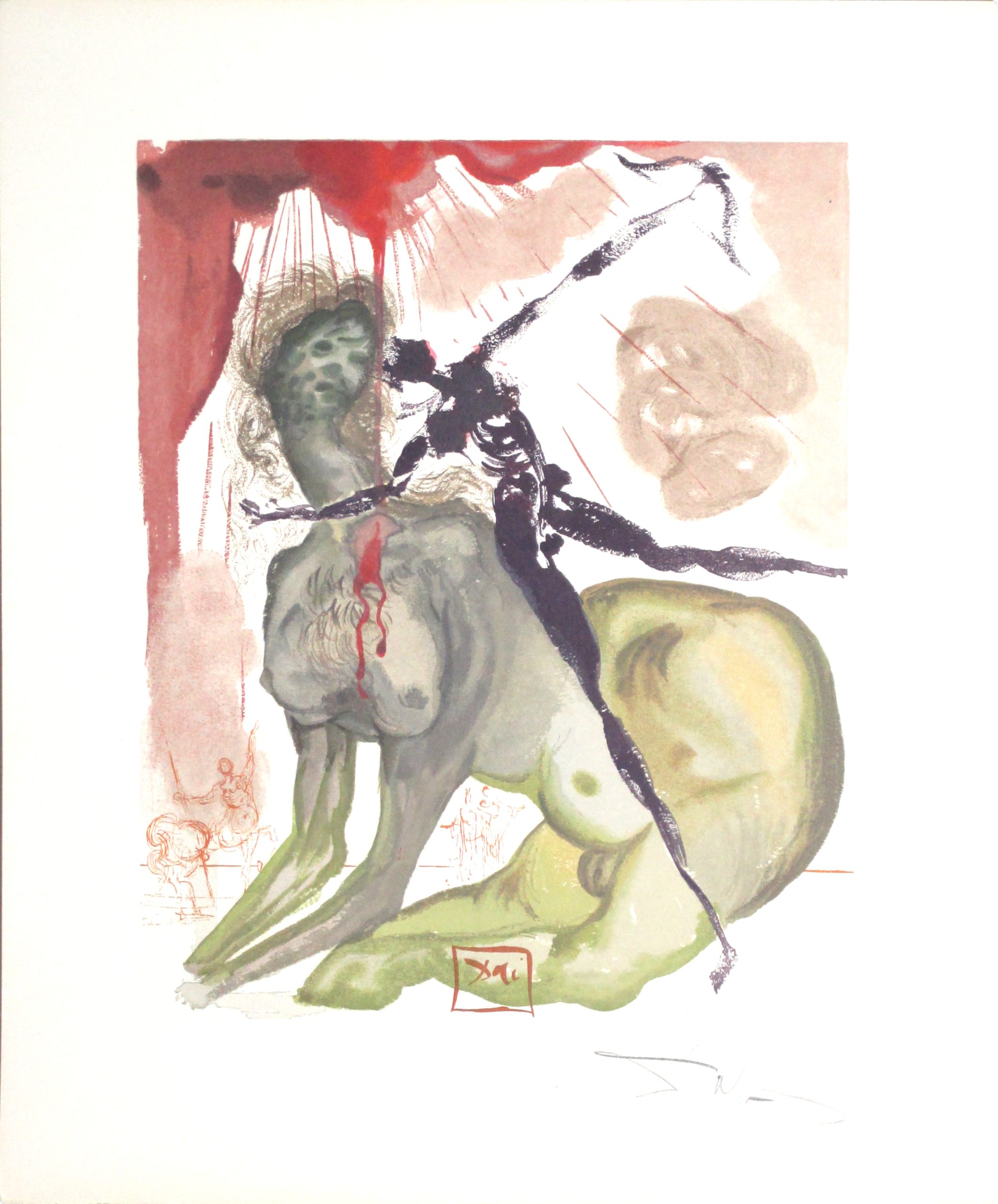 Salvador Dali' (Figueres 1904 - 1989) "Minotauro" litografia a colori, cm. 24,3 x 19