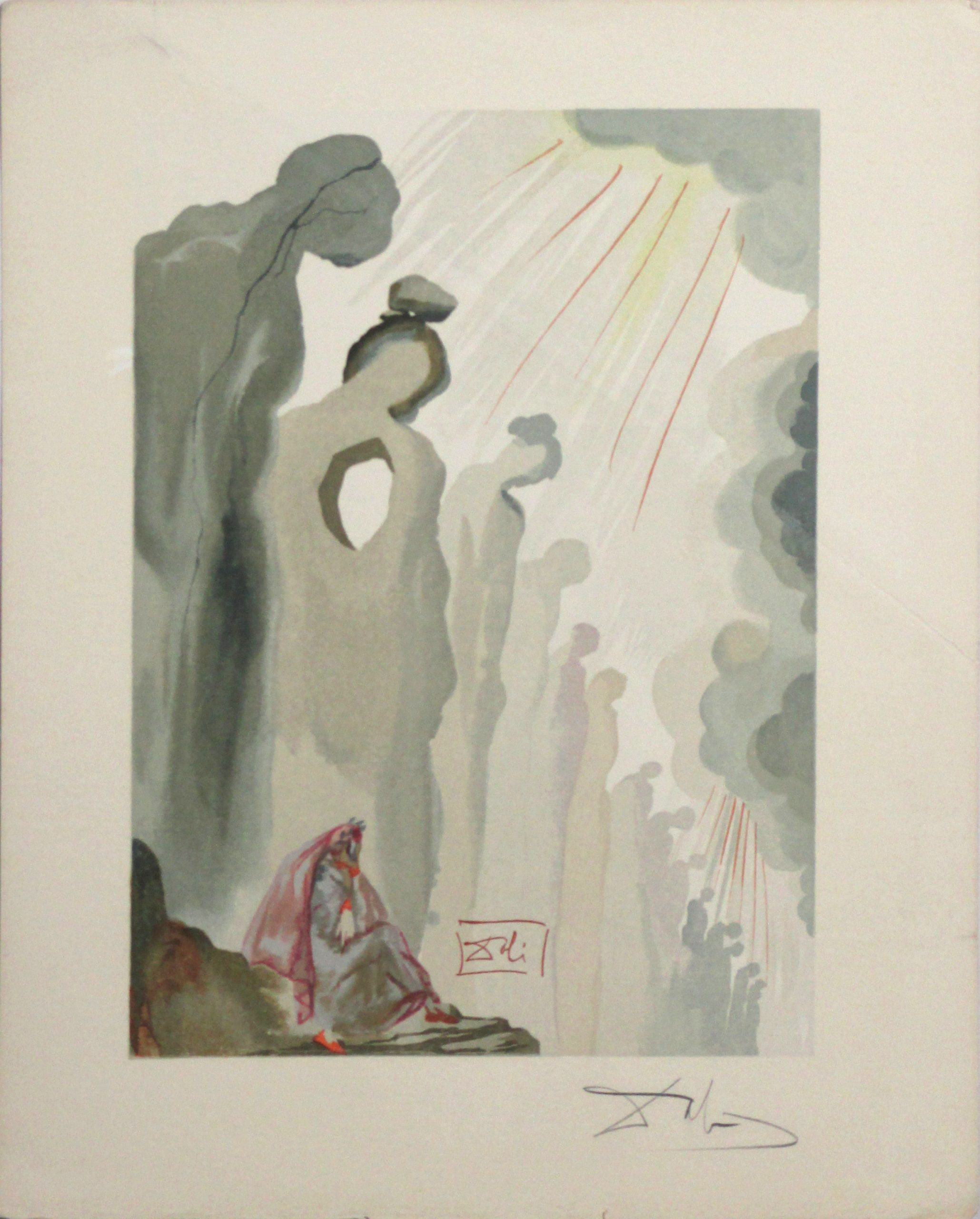 Salvador Dali' (Figueres SP 1904 - 1989) "Anime del purgatorio" litografia a colori, cm. 25,5 x 18,5