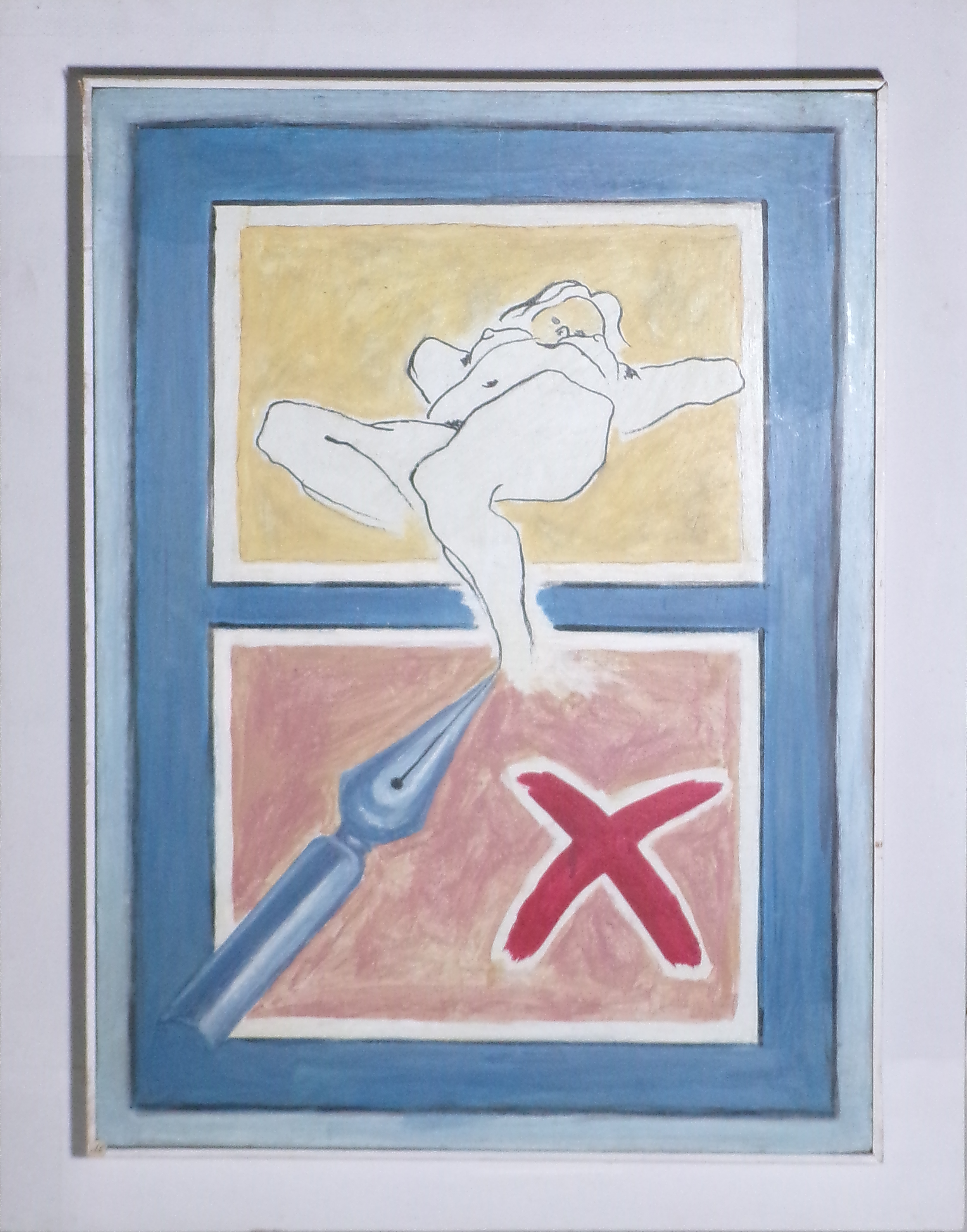 Claudio Cerni-goi (Trieste 1929 - 1998) "Disegnando la donna dei sogni" 1988, olio su masonite, cm. 60 x 43