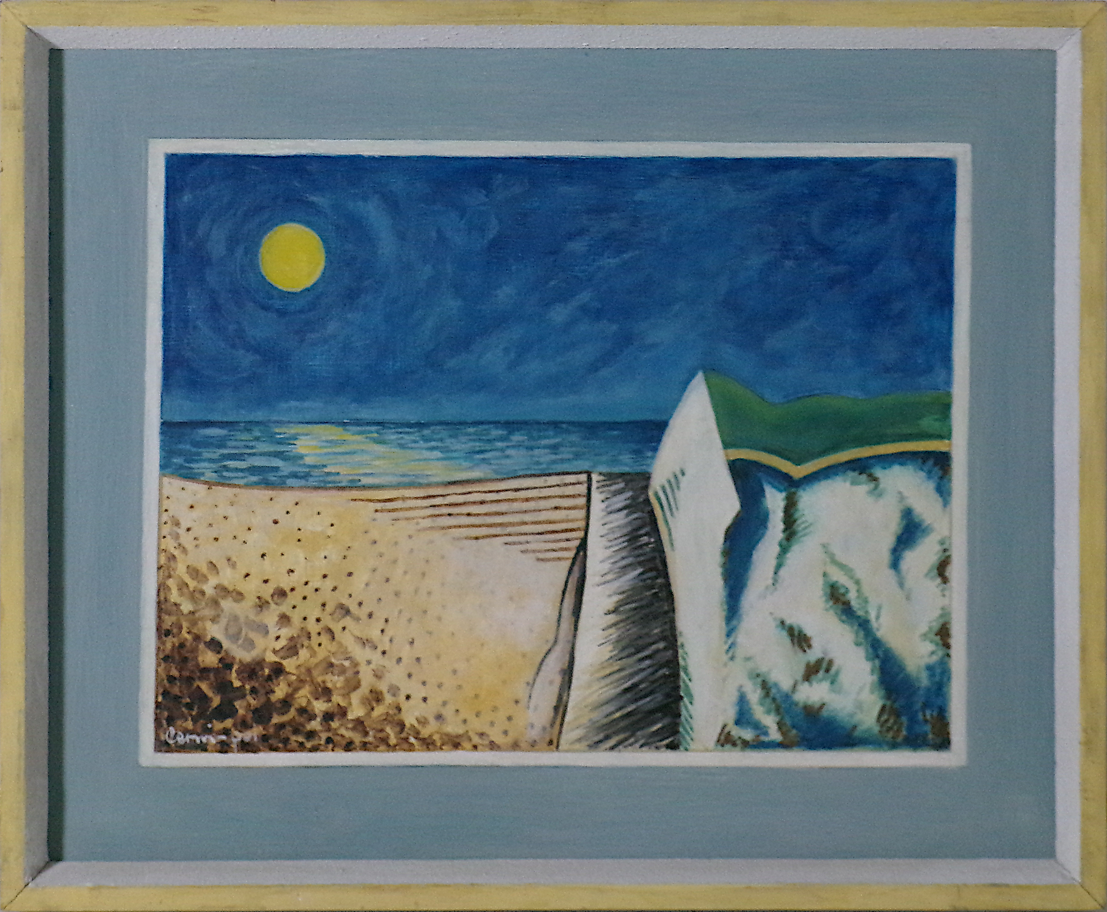 Claudio Cerni-goi (Trieste 1929 - 1998) "Raggio di luna piena sul mare" 1989, olio su faesite, cm. 38 x 48