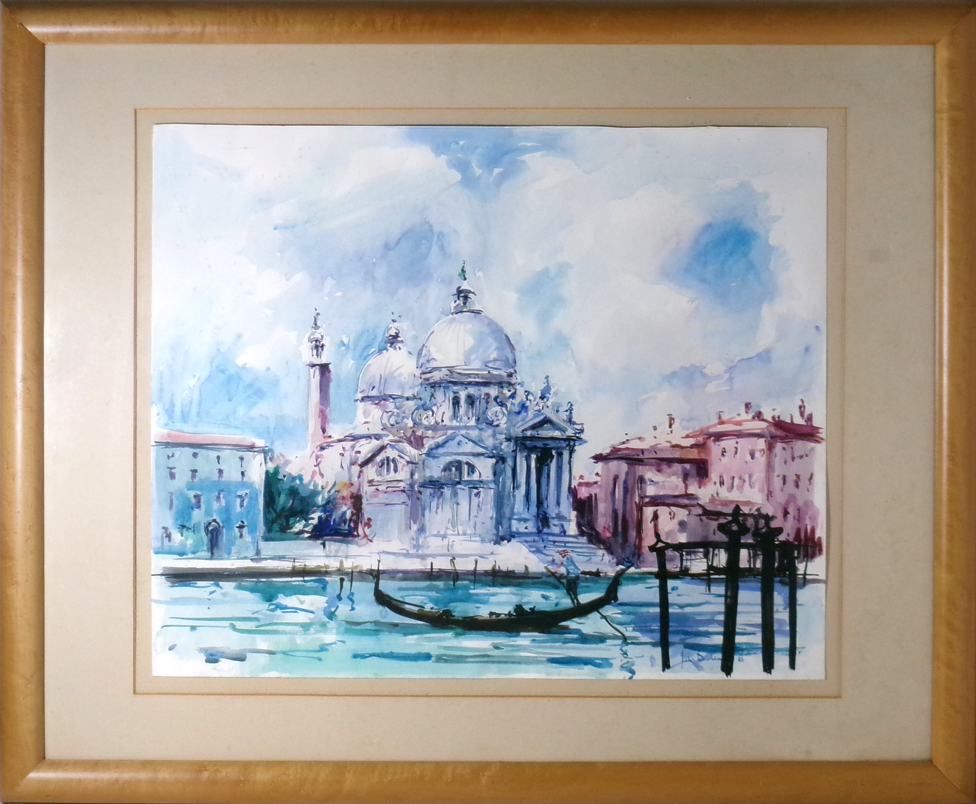 Fabio Dellach (Trieste 1925 - 2000) "Basilica S. Maria della Salute, Venezia" 1988, acquerello su carta, cm. 50 x 60