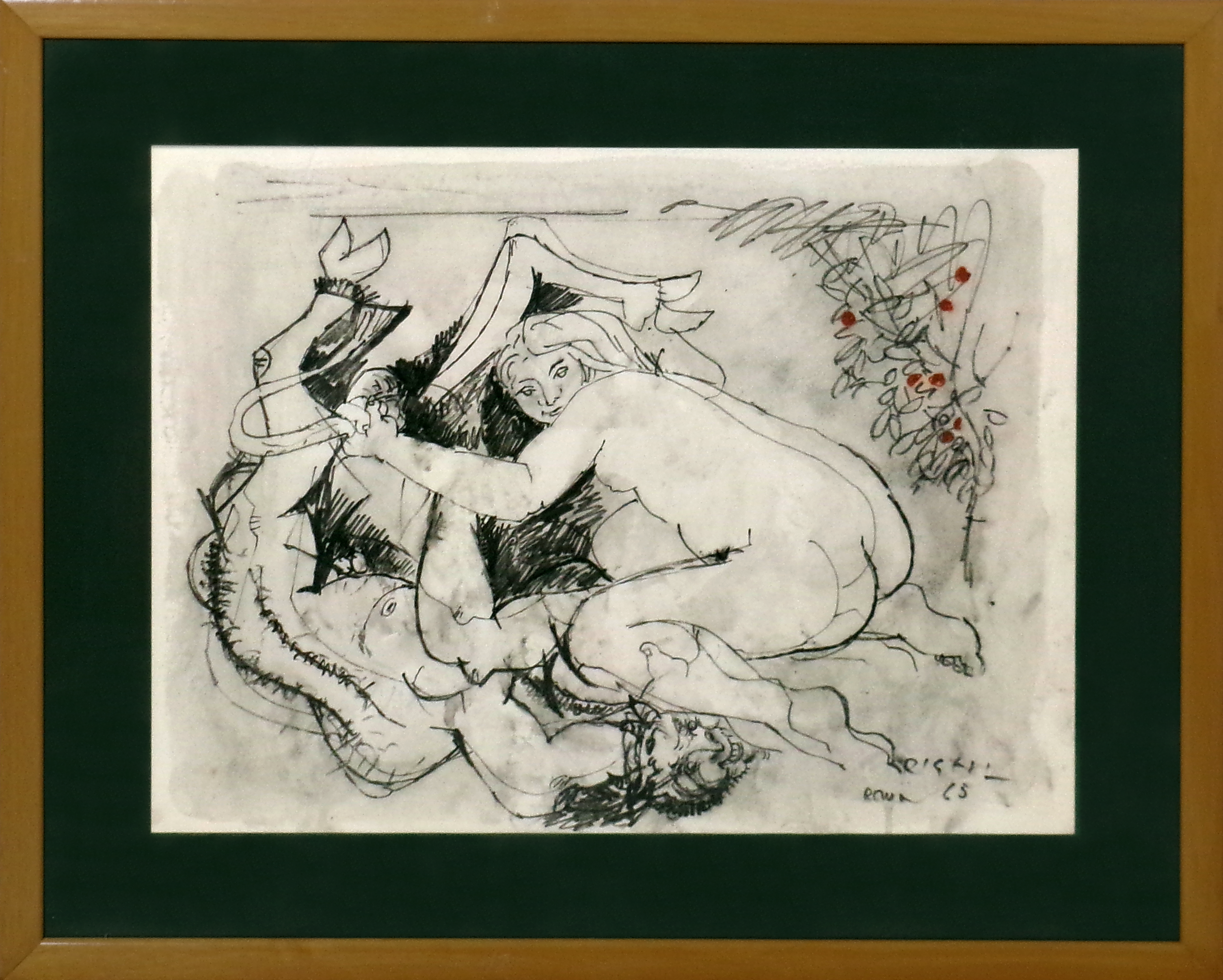 Federico Righi (Trieste 1908 - 1987) "Nudi" 1965, carboncino su carta, cm. 36,5 x 48