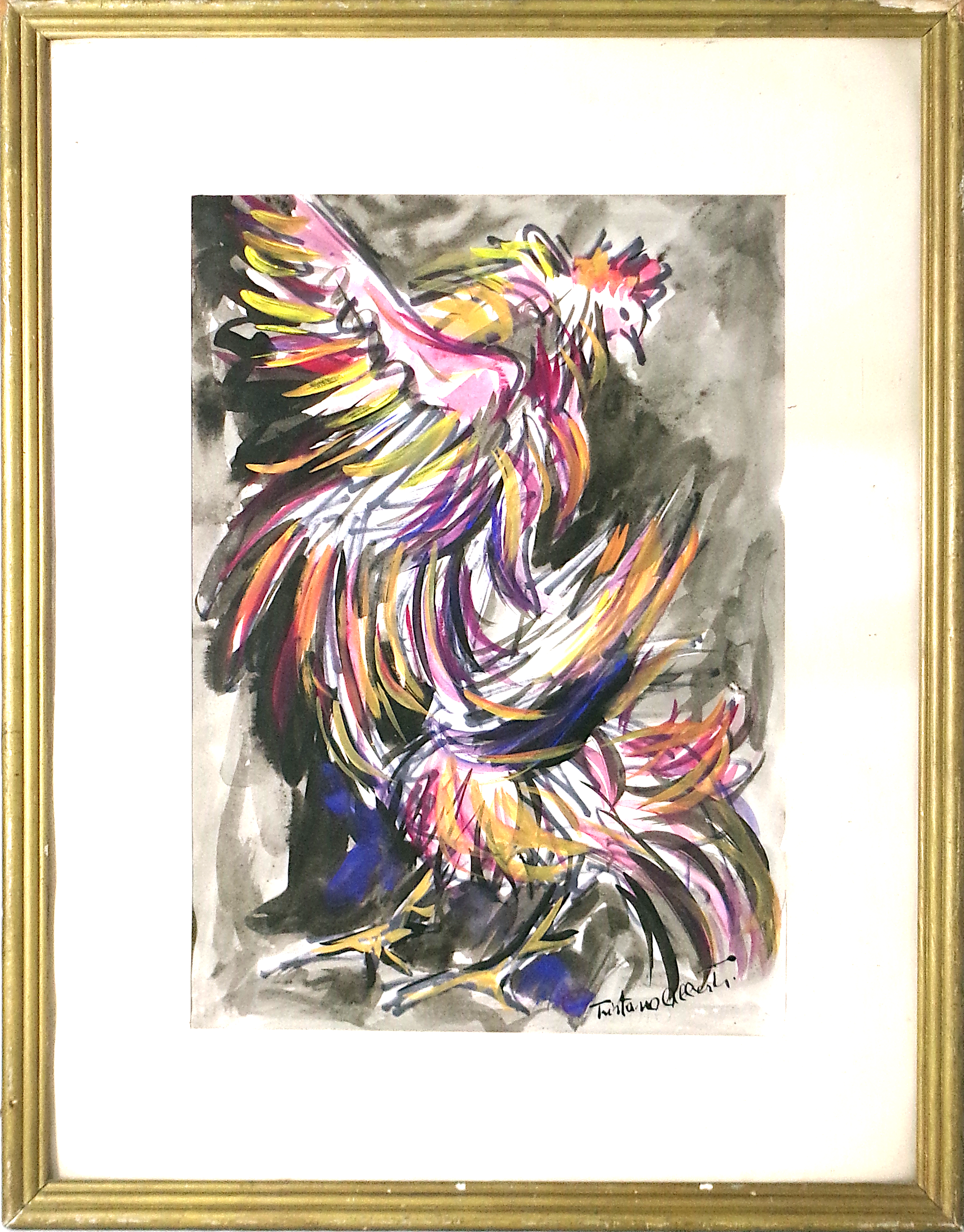 Tristano Alberti (Trieste 1915 - 1976) "Il gallo" acquerello su carta, cm. 45,5 x 32