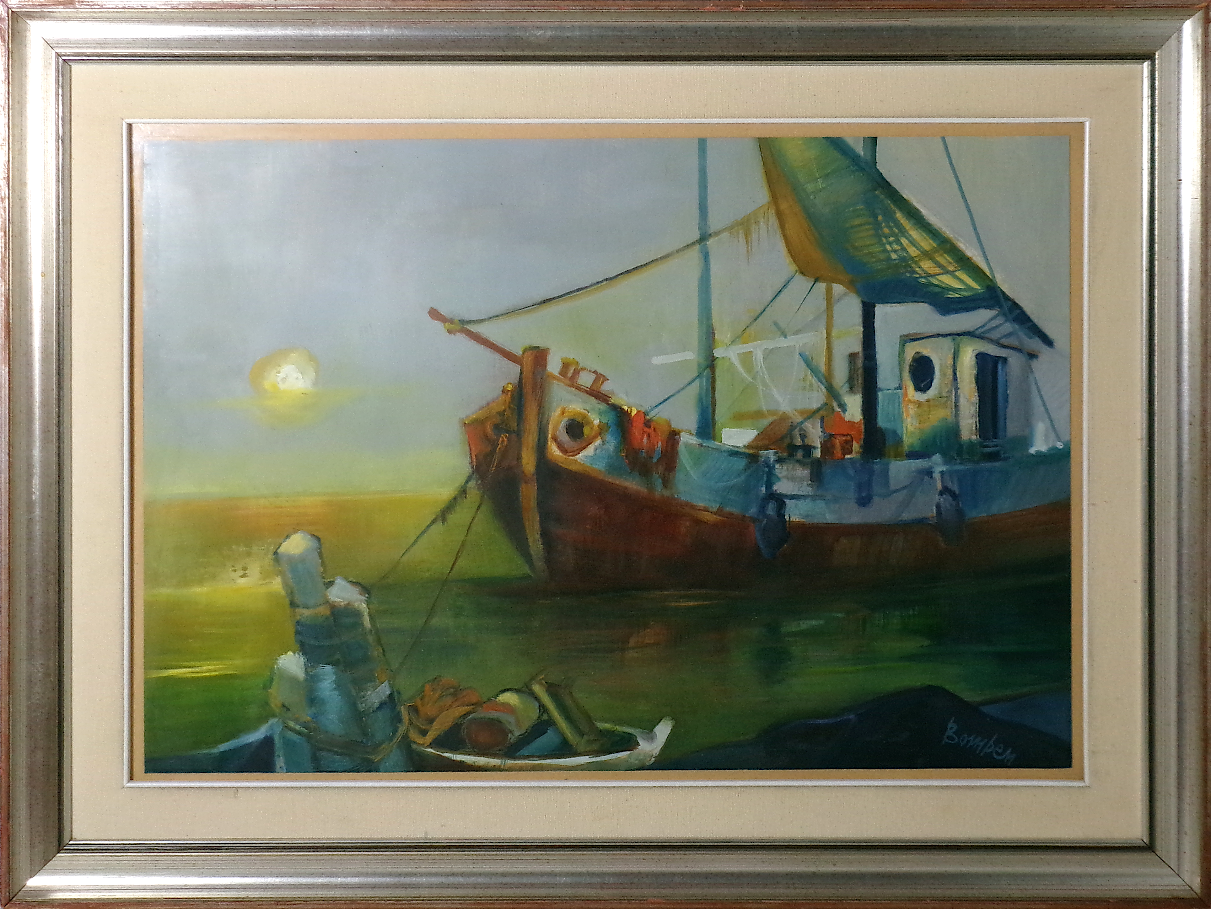 Ottavio Bomben (Roveredo in Piano PN 1925 - Trieste 2005) "Sosta in laguna" 1993, acquerello su carta, cm. 45 x 65