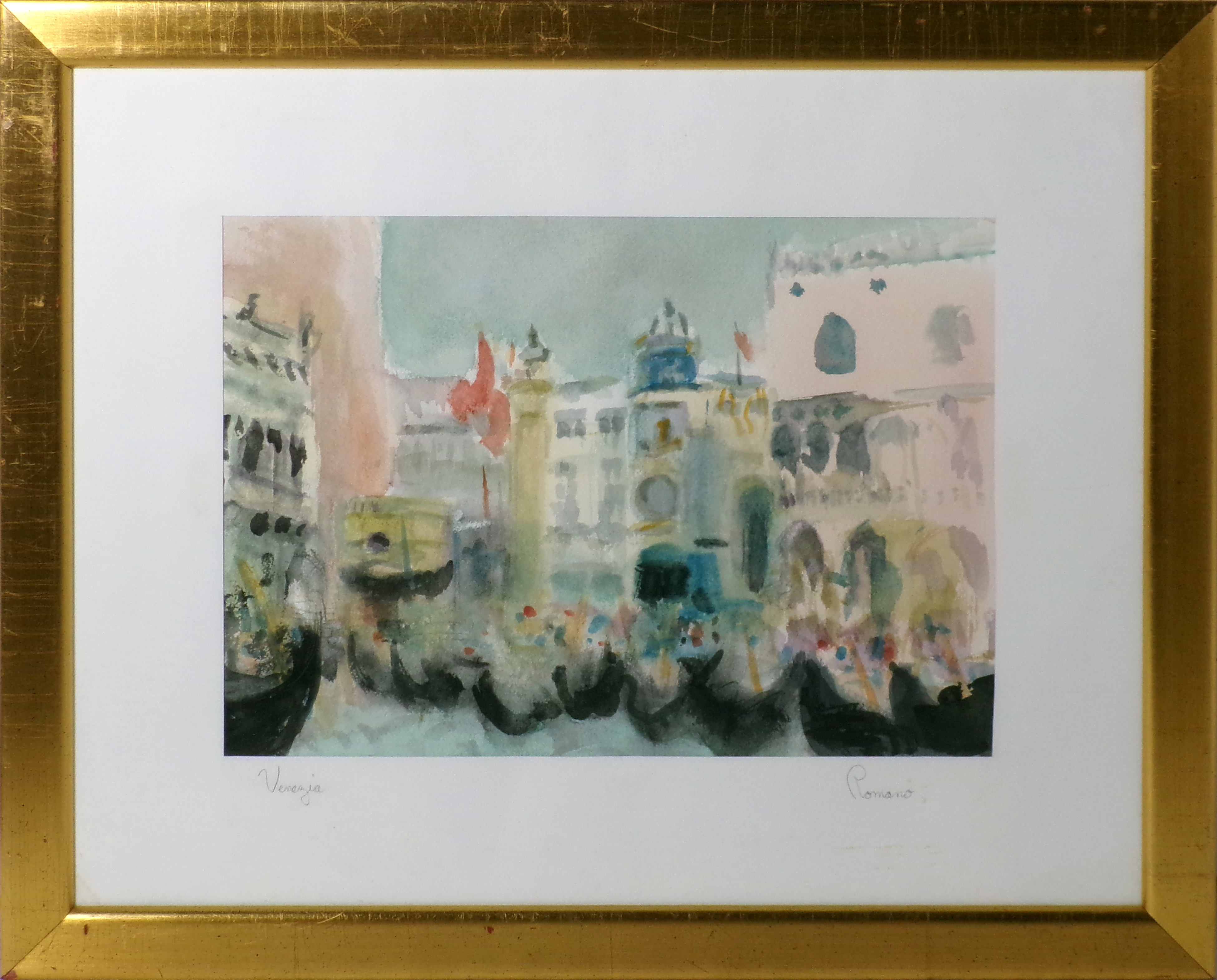 Romano "Gondole a Venezia" acquerello su carta, cm. 25 x 35