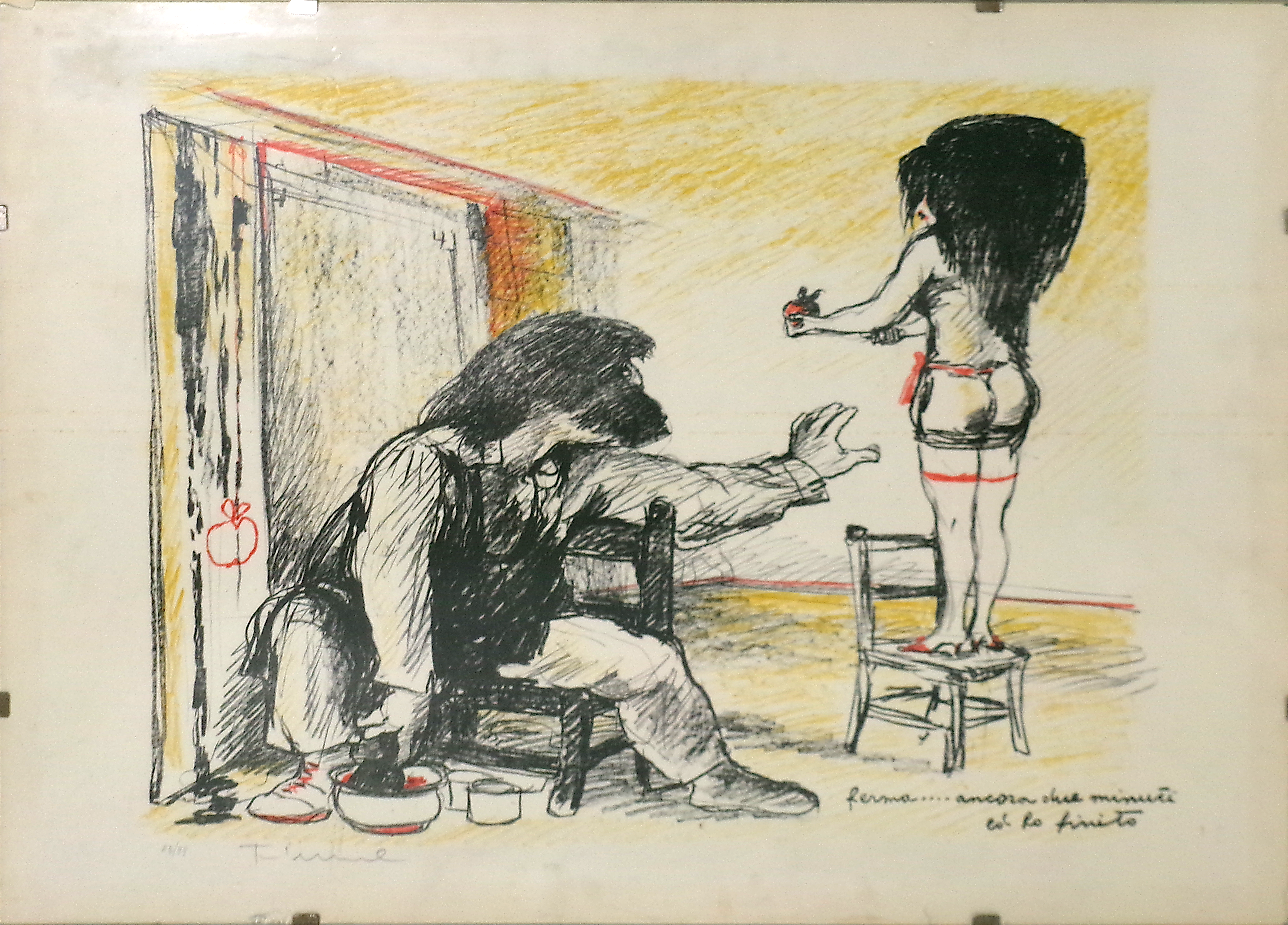 Salvatore Fiume (Comiso 1915 - Milano 1997) "Pittore e modella" litografia a colori 87/99, cm. 49 x 61