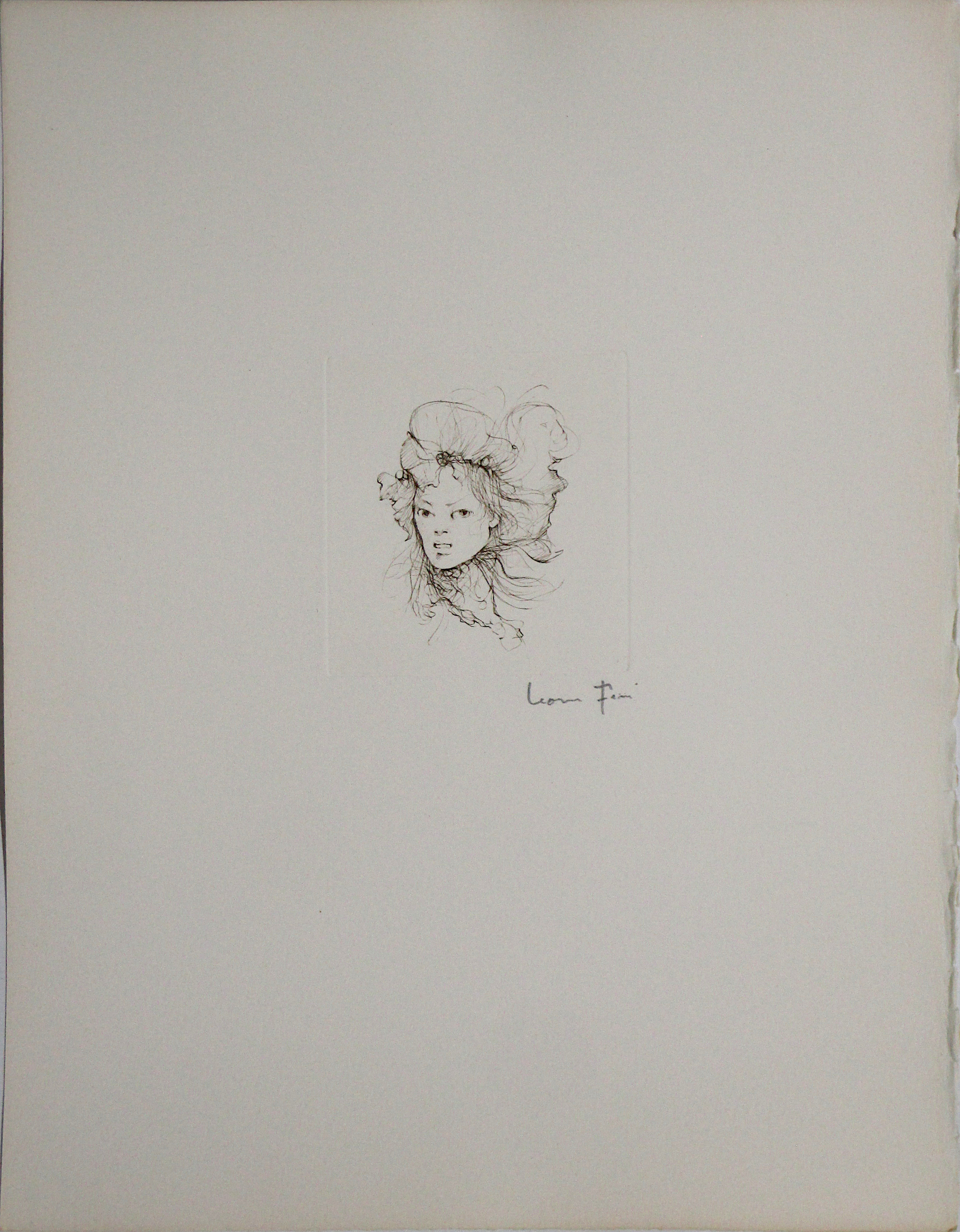 Leonor Fini (Buenos Aires 1907 - Parigi 1996) "Jeune fille douce" 1970 circa, acquaforte su carta intessuta Arches firmato a mano, cm. 40 x 30