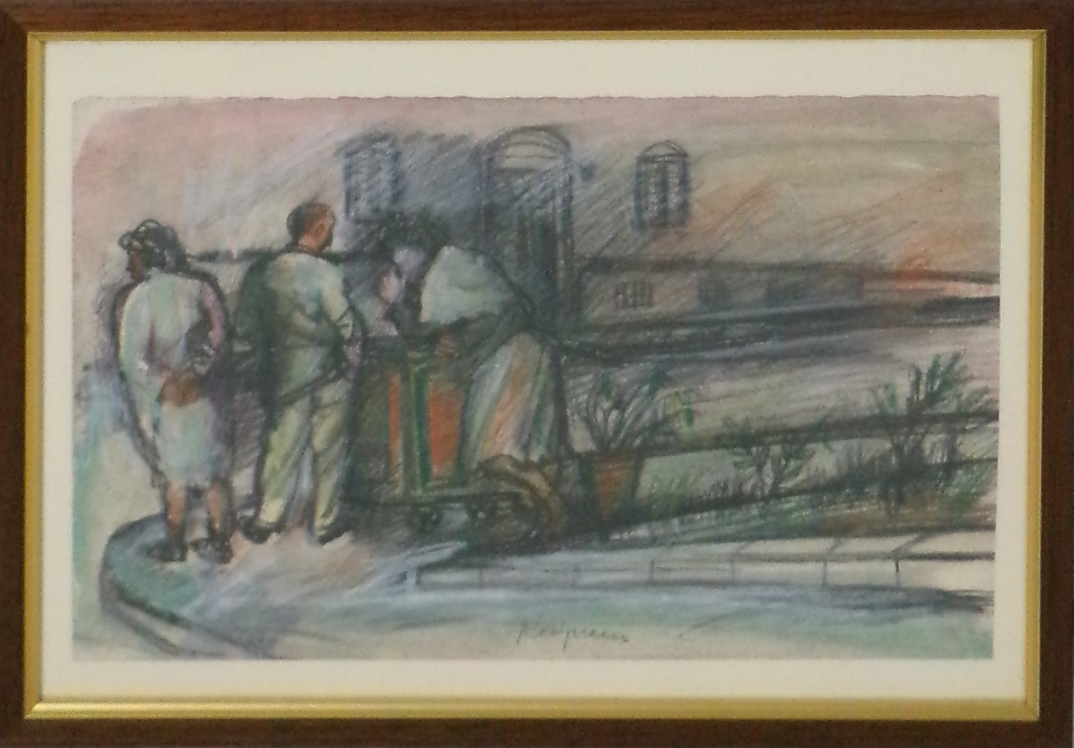 Livio Rosignano (Pinguente Pola 1924 - Trieste 2015) "Carretto delle castagne" tecnica mista su carta, cm.21 x 32,2