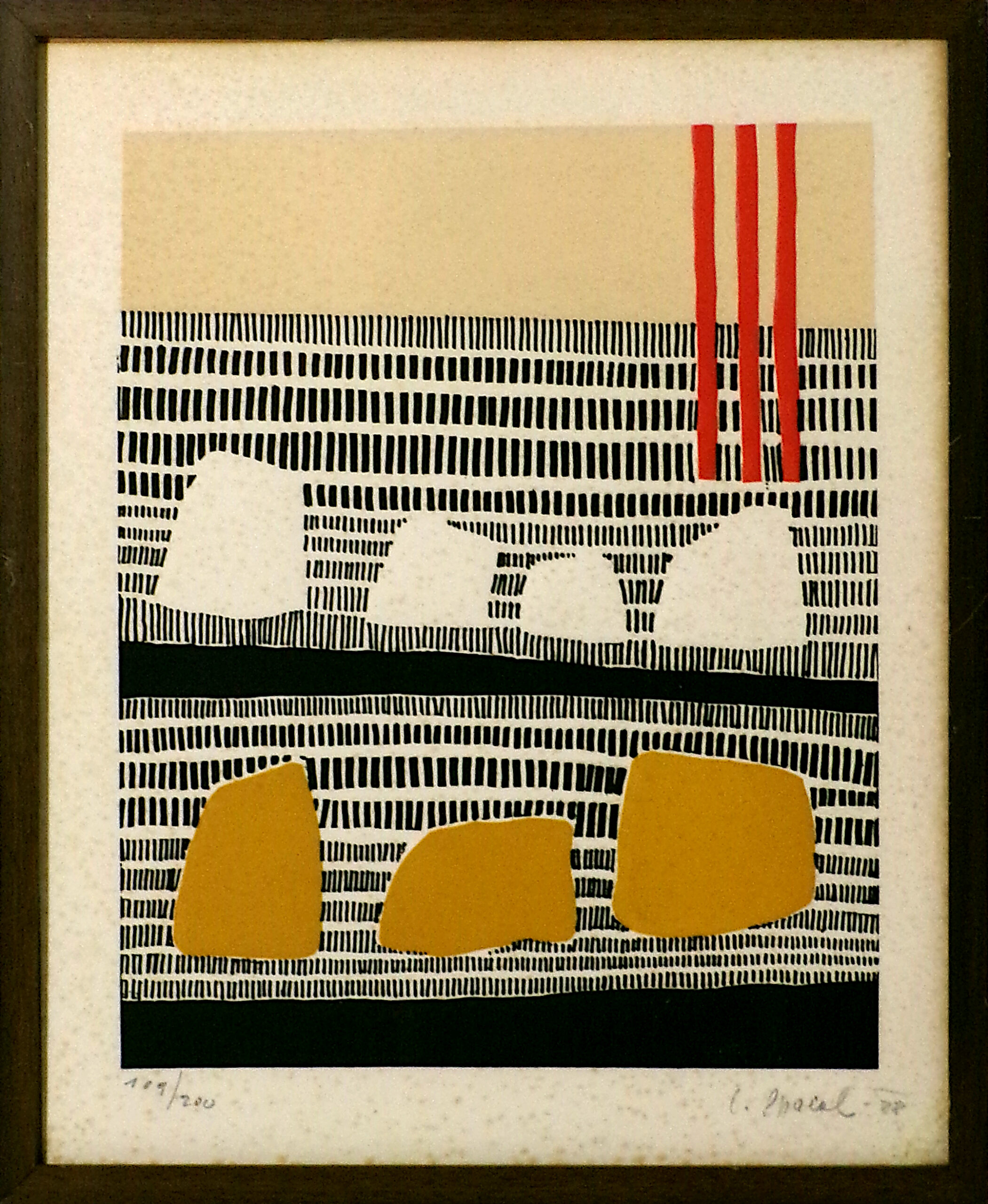 Lojze Spacal (Trieste 1900 - 2000) "Composizione" 1988, xilografia a colori, cm. 25 x 20