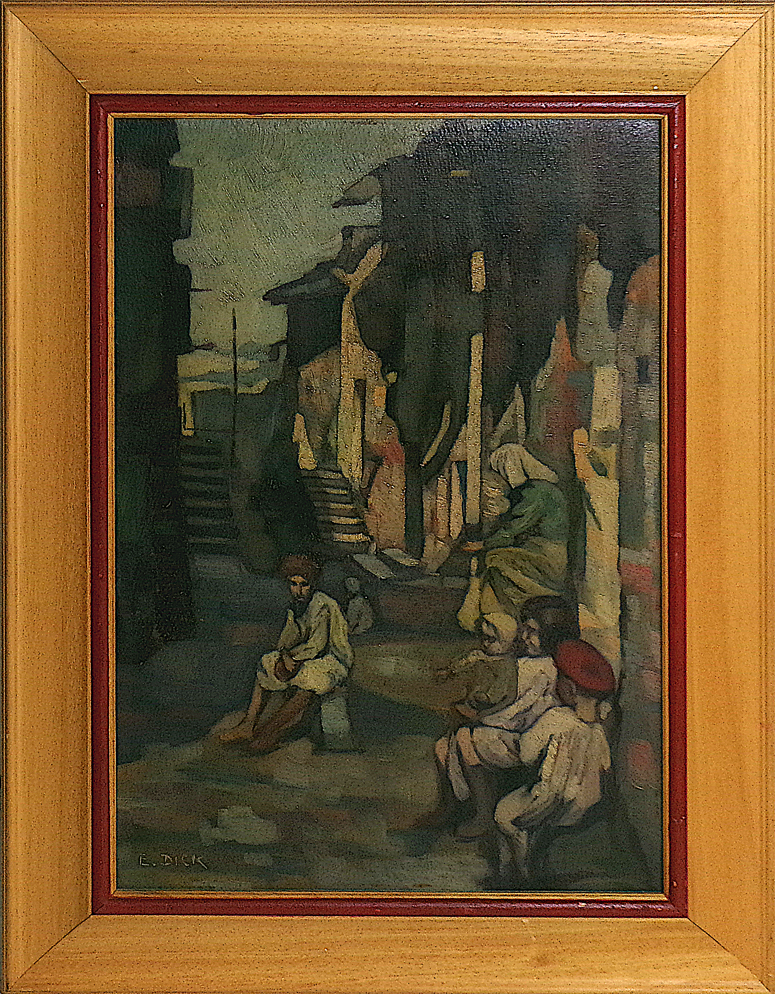 Ernesto Dick (Trieste 1889 - 1952) "Casbah" olio su compensato, cm. 49,3 x 34,3