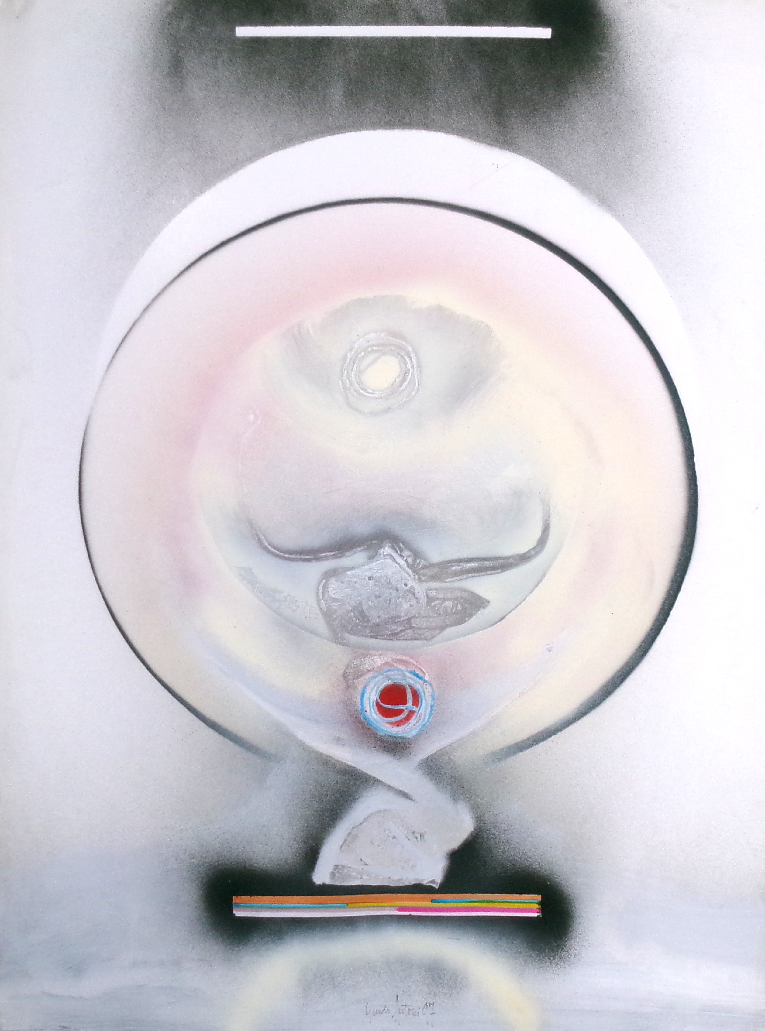 Guido Antoni (Trieste 1919 - Muggia TS 2007) "Composizione astratta, la sfera di cristallo" tecnica mista su cartoncino, cm.100 x 69,3