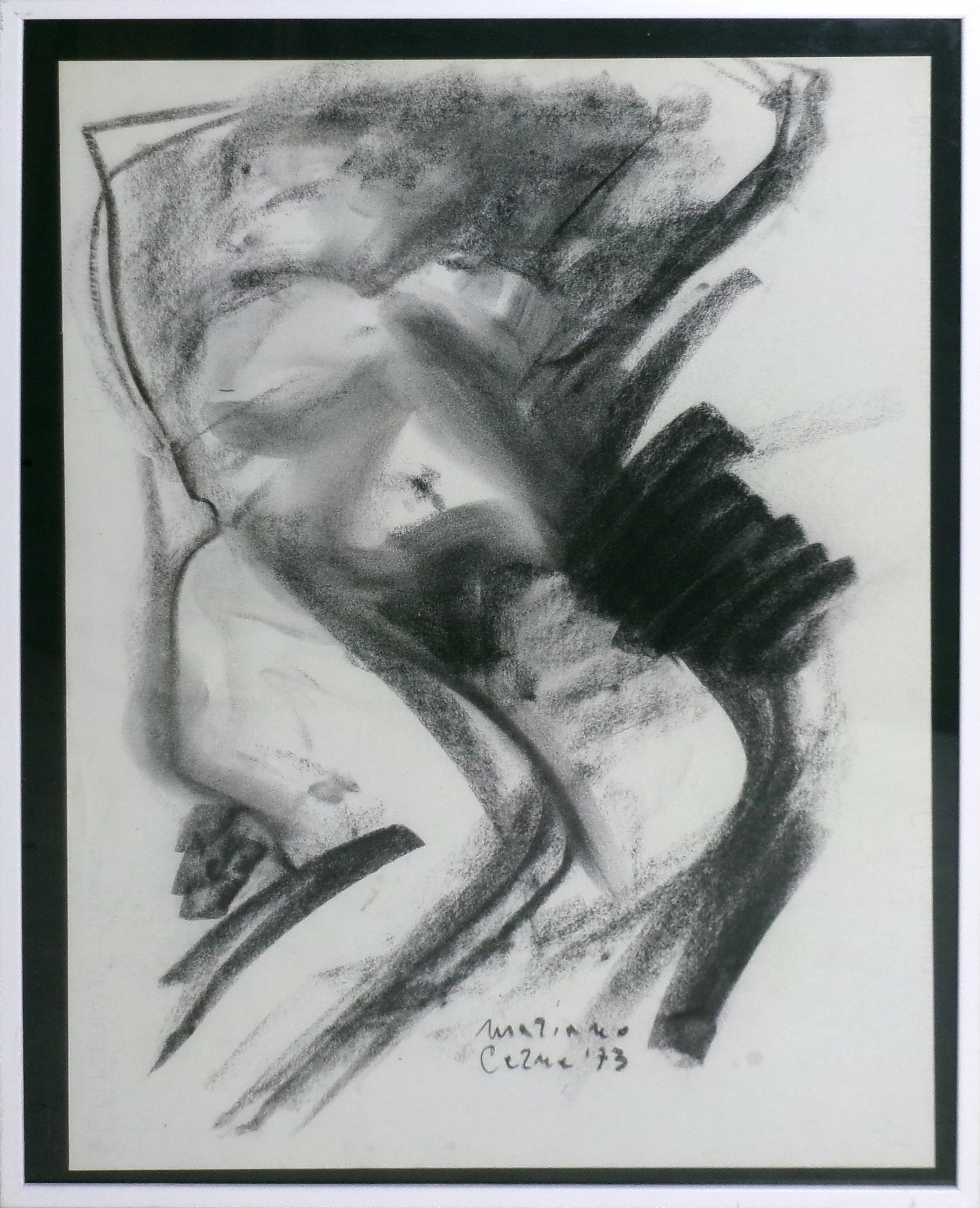 Mariano Cerne (Trieste 1921 - 1989) "Nudo di donna" 1973, carboncino su carta, cm. 66 x 45,5